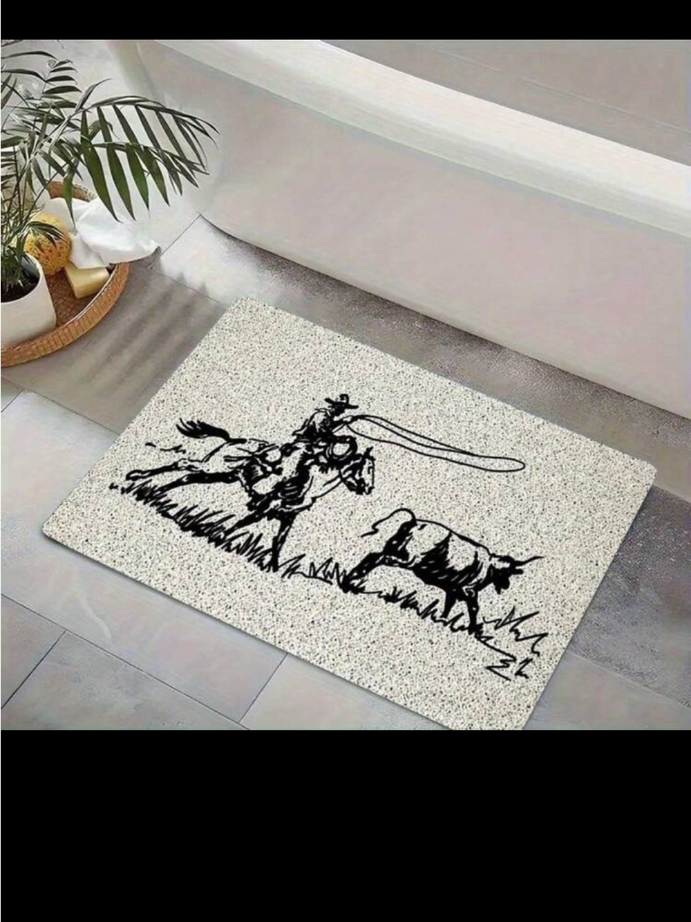 Western Cowboy & Longhorn Doormat - Cream and Black